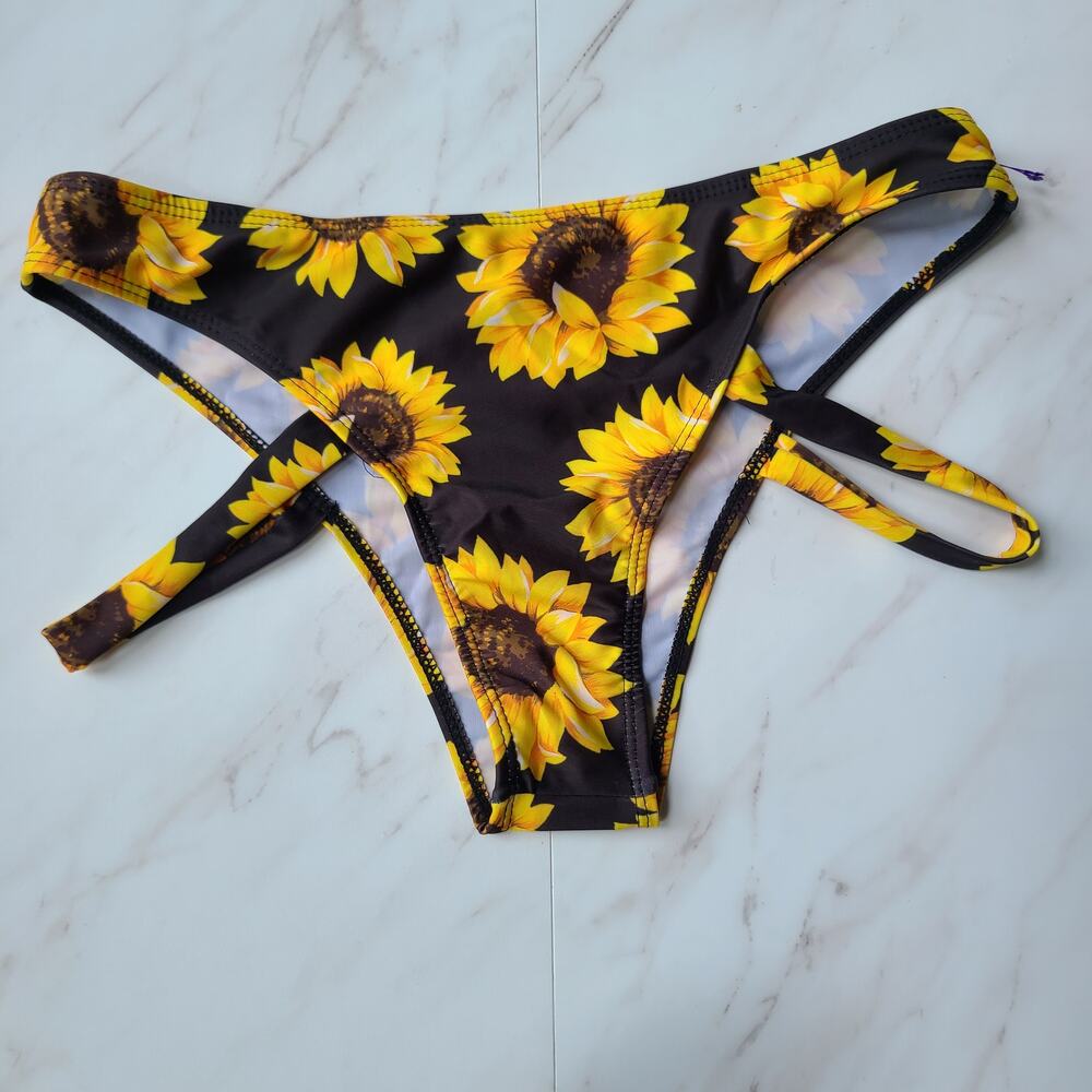 Black Sunflower Bikini Bottoms Size Large